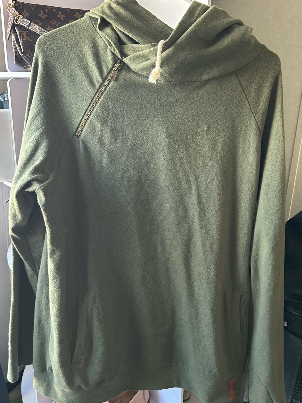 AMPERSAND AVE Olive Zip-Front Hooded Sweater